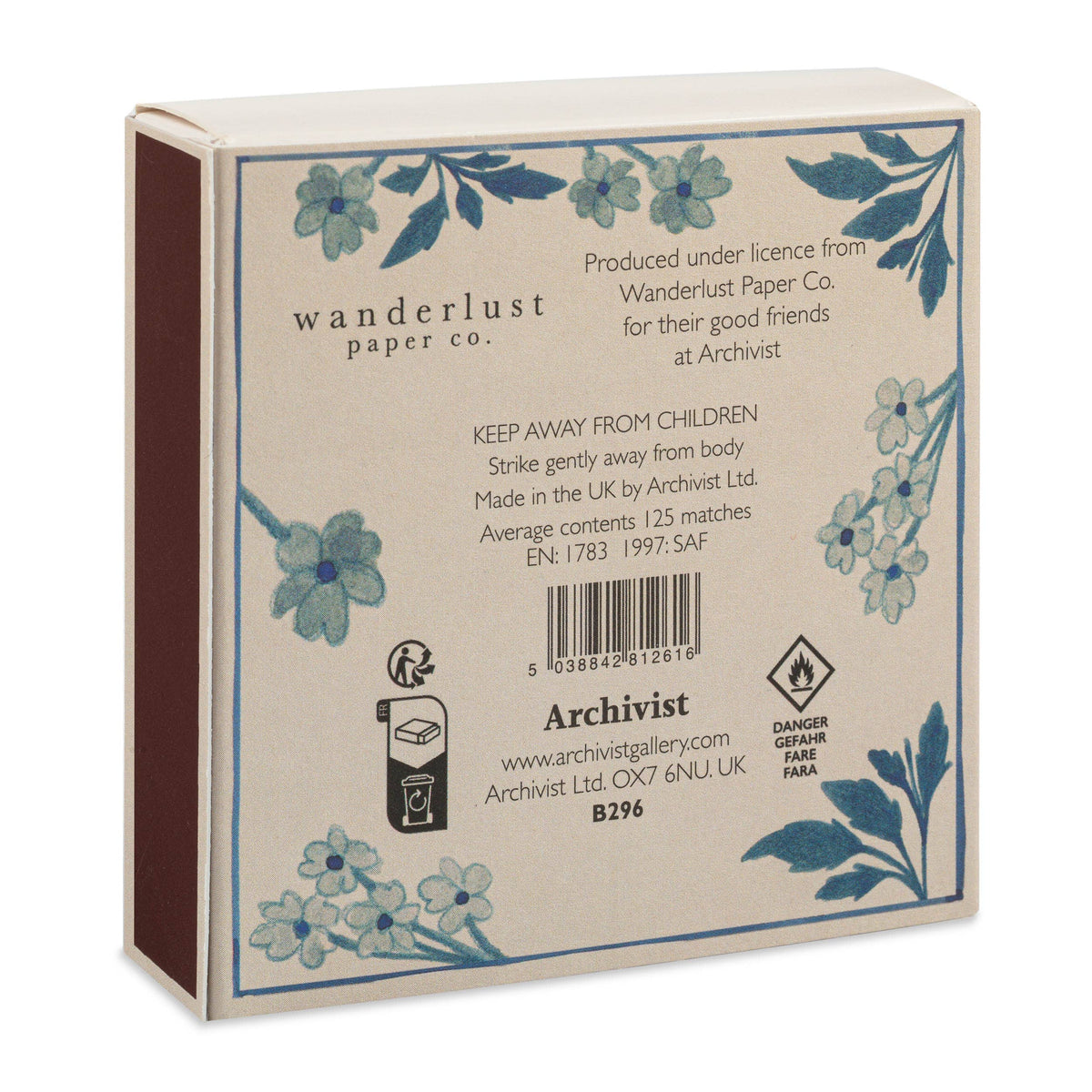 Blue Floral - Square - Safety Matches