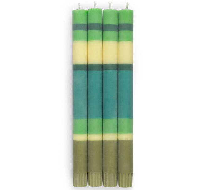 British Colour Standard Striped Grass, Beryl, Olive & Jasmine Eco Dinner Candles (4 pk)