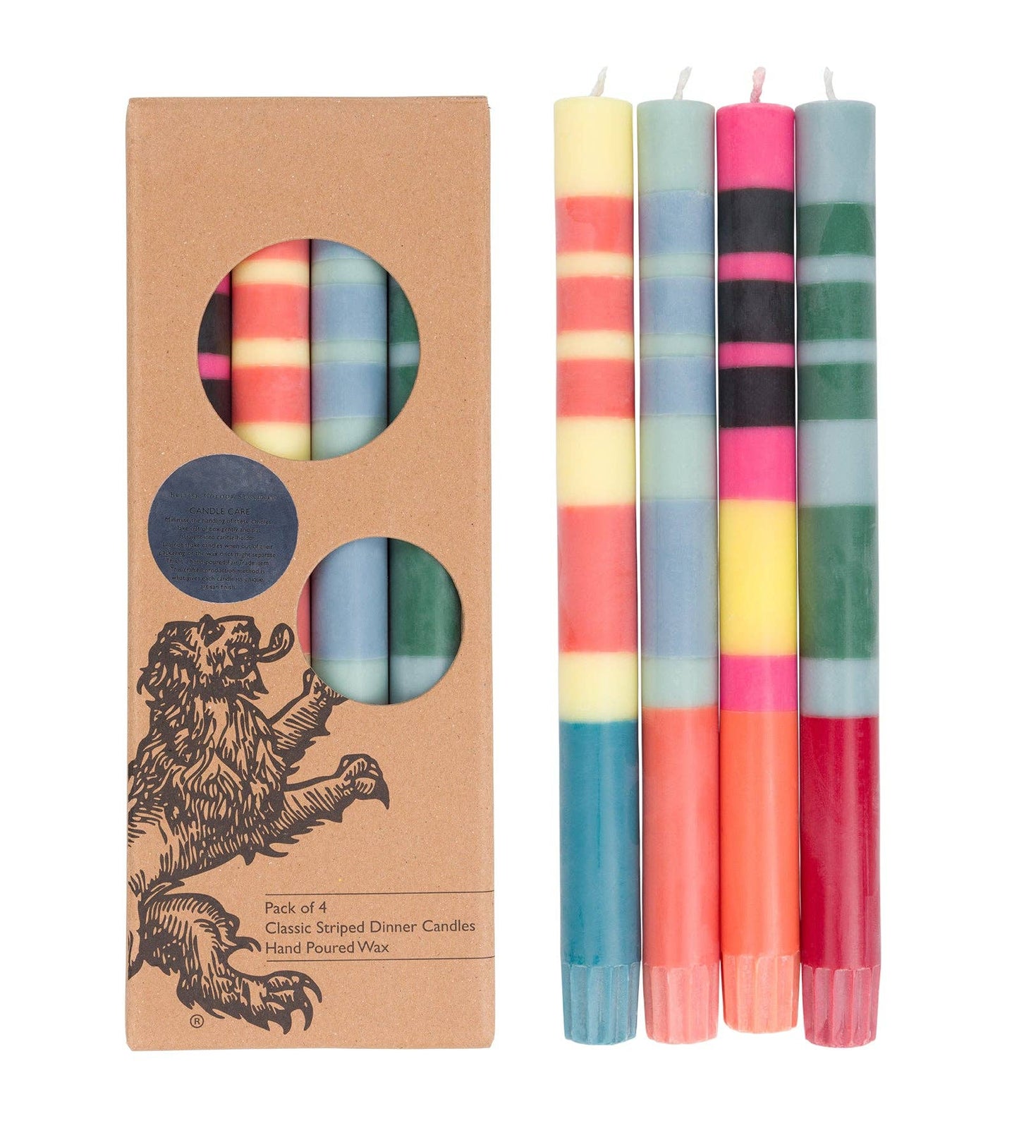 Mixed Set Reds, Oranges & Blues Striped Eco Dinner Candles, (4 pk)
