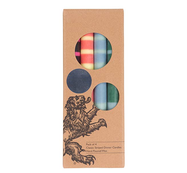 Mixed Set Reds, Oranges & Blues Striped Eco Dinner Candles, (4 pk)